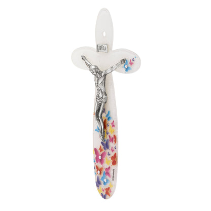 Murano Glass Rounded Crucifix with Butterflies