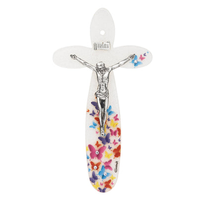 Murano Glass Rounded Crucifix with Butterflies