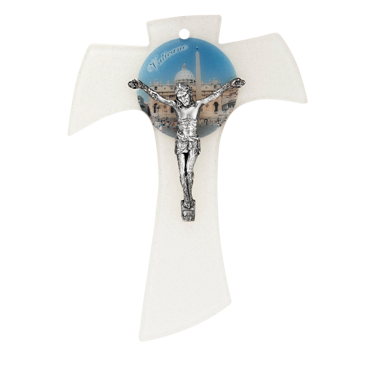 Murano Glass Tau Cross with Circle Depicting St. Peter's Square