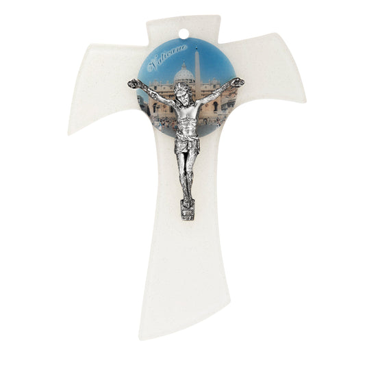 Murano Glass Tau Cross with Circle Depicting St. Peter's Square