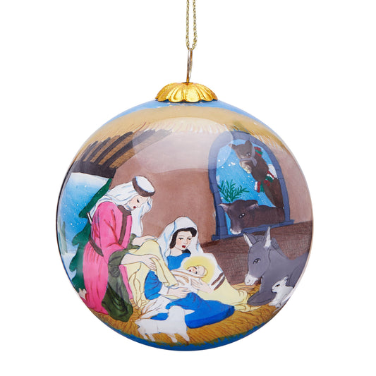 Glass Christmas Ball Representing Nativity Scene