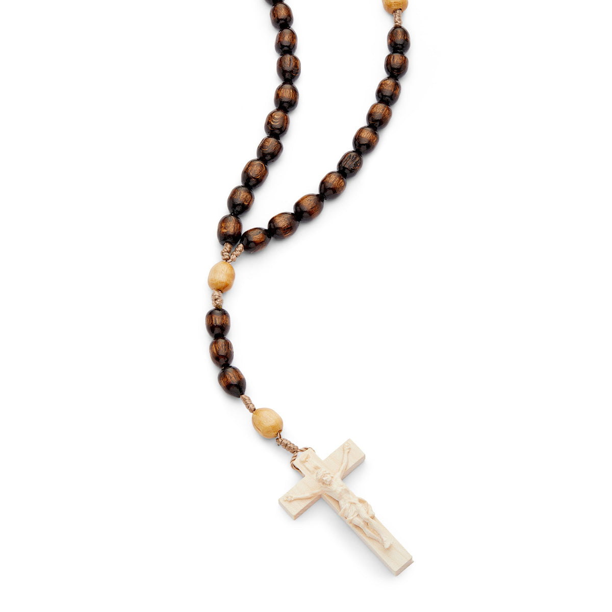Natural Wood and Rope Rosary with Handcrafted Cross