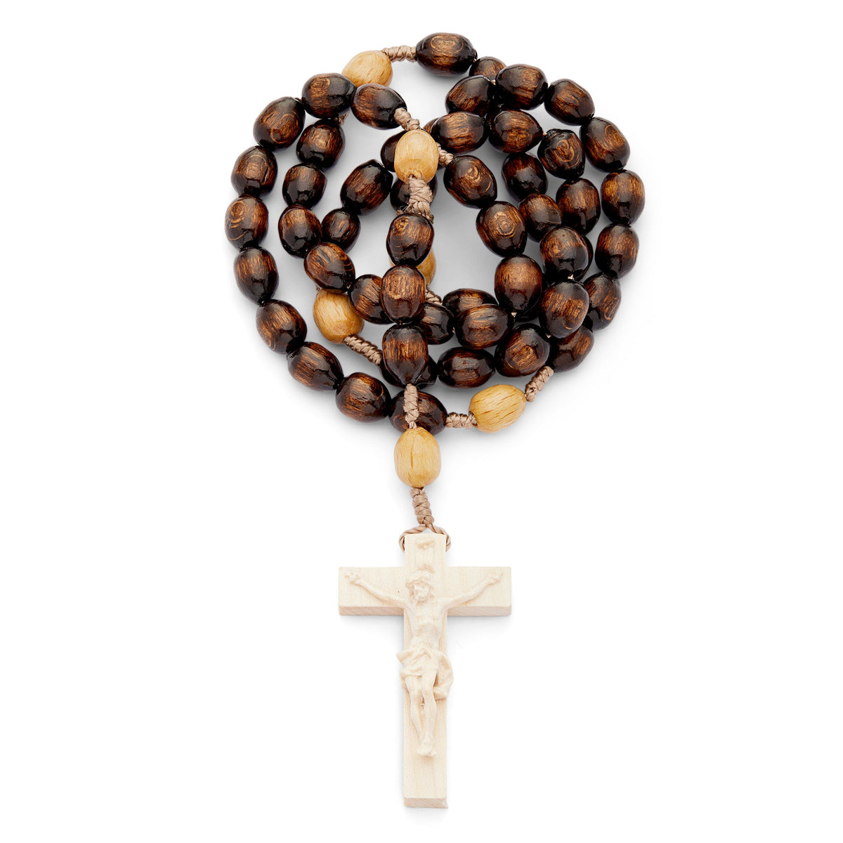 Natural Wood and Rope Rosary with Handcrafted Cross