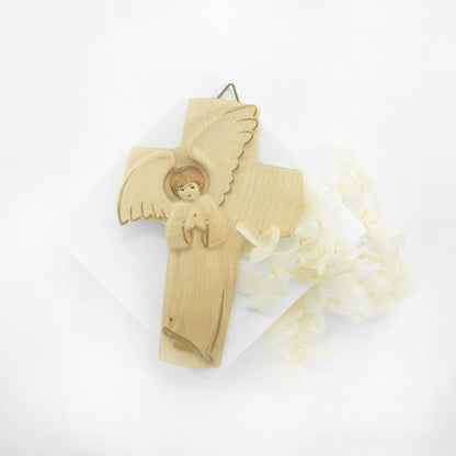 Natural Wood Cross With Angel
