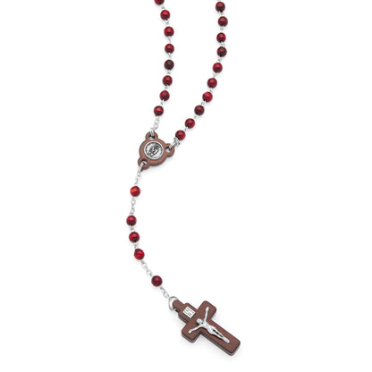 Mahogany Wood Rosary with Crucifix Featuring Metal Body of Christ
