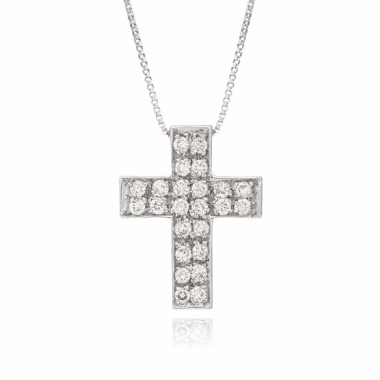 Necklace with Cross in White Gold and Diamonds