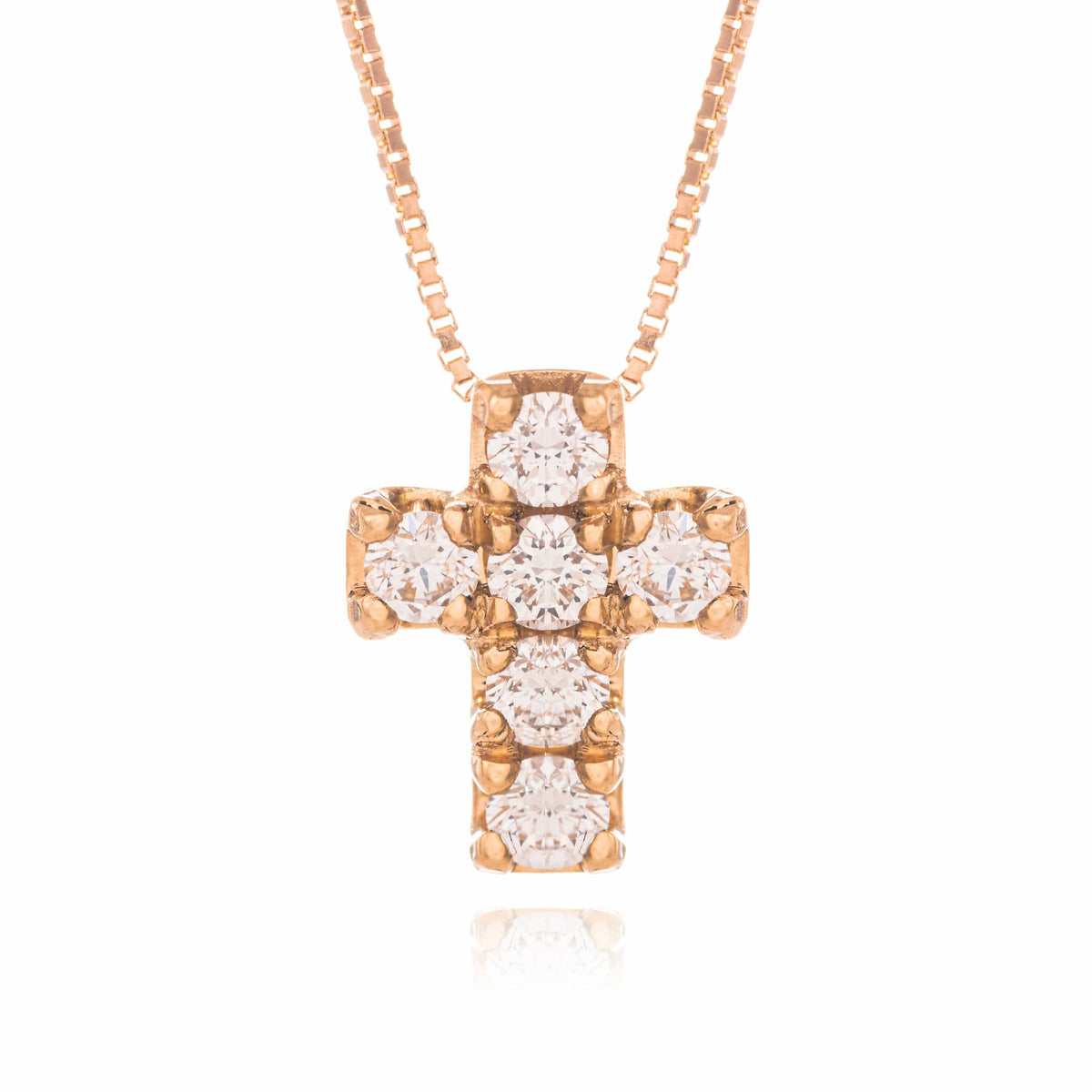 Necklace with Pink Gold Cross and Diamonds