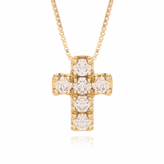 Necklace with Yellow Gold Cross and Diamonds