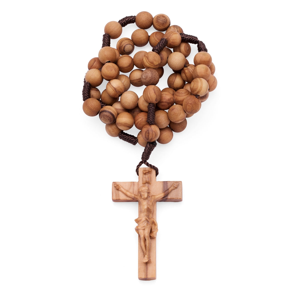 Olive Wood Beads Rope Rosary Handcrafted Crucifix