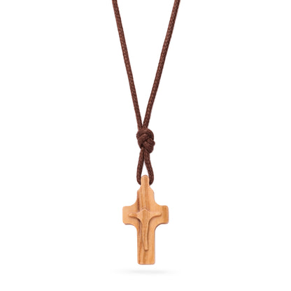 Olive Wood Cross with Rope Chain