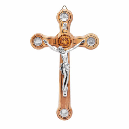 Olive Wood Crucifix With Crown of Thorns and the Four Roman Basilicas Medals