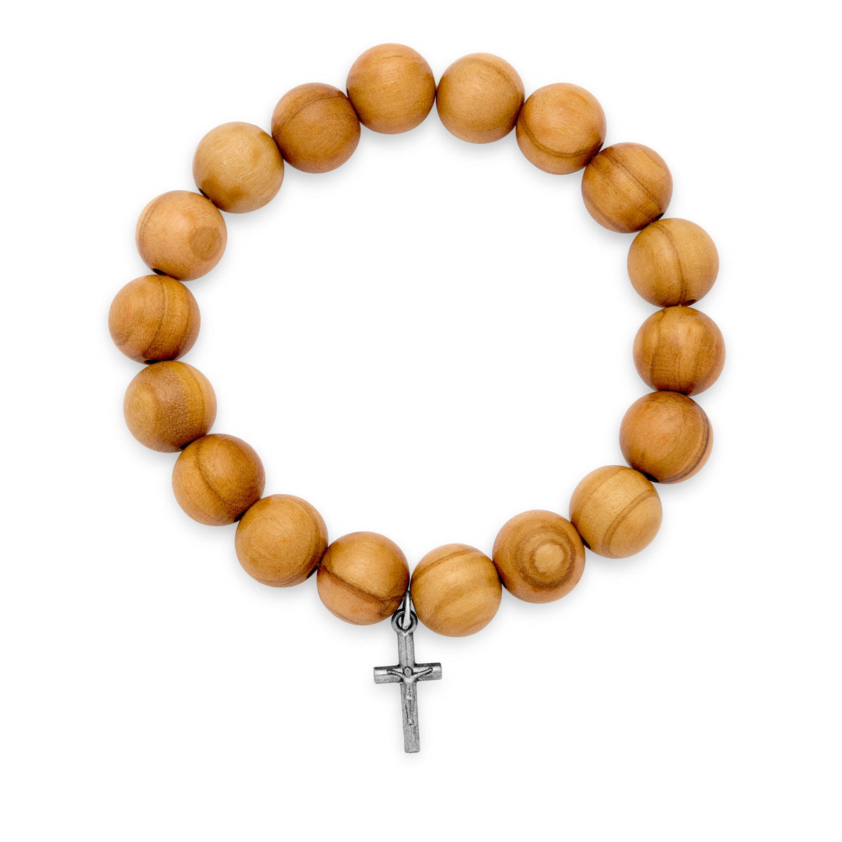 Olive Wood Elastic Bracelet With Little Crucifix