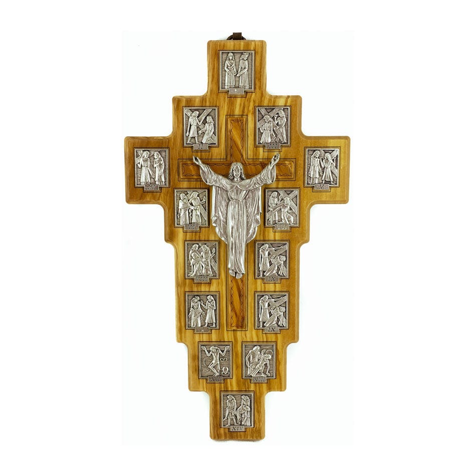 Olive Wood Risen Christ Crucifix with Via Crucis