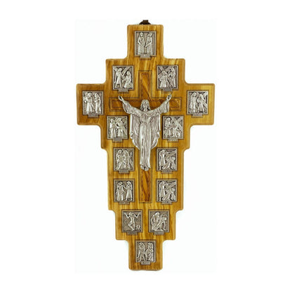Olive Wood Risen Christ Crucifix with Via Crucis