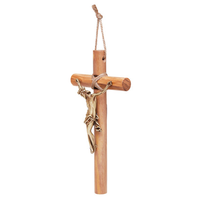 Olive Wood St. Benedict Crucifix With Rope Hanger