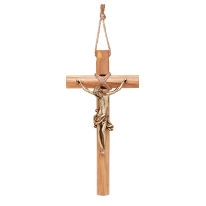Olive Wood St. Benedict Crucifix With Rope Hanger