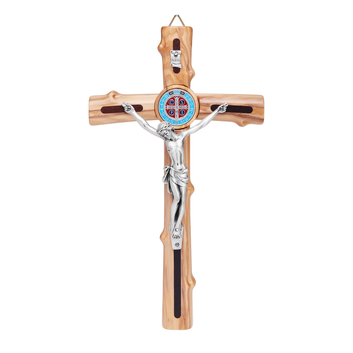 Olive Wood St. Benedict Crucifix With Colored Enameled Medal