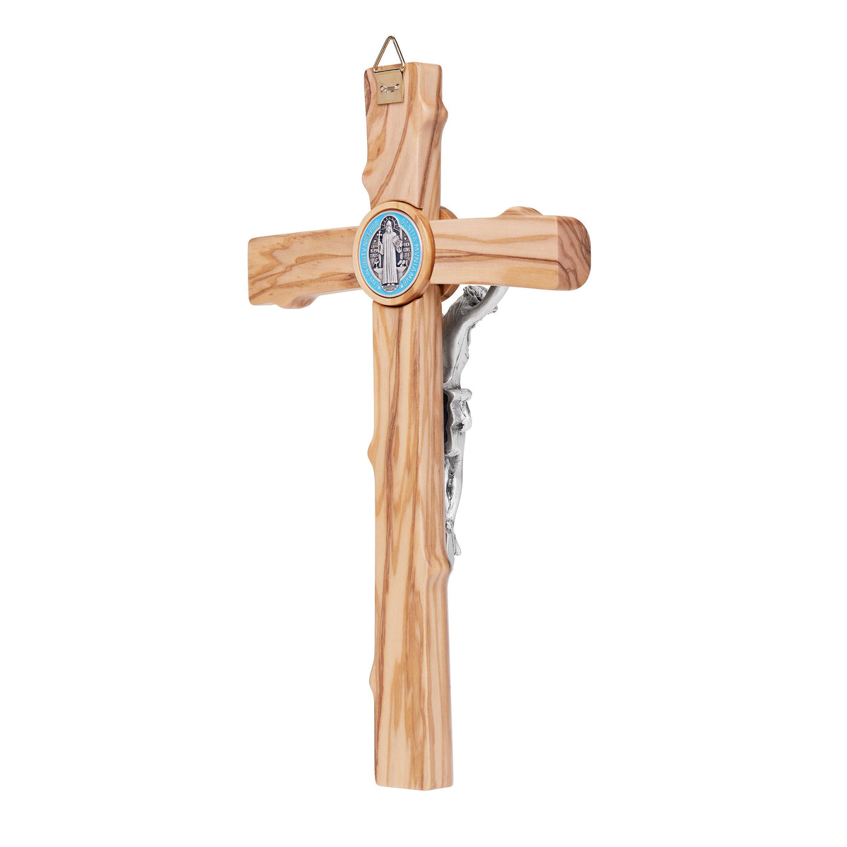 Olive Wood St. Benedict Crucifix With Colored Enameled Medal