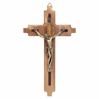 Olive Wood St. Benedict Crucifix with Olive Wooden Medal