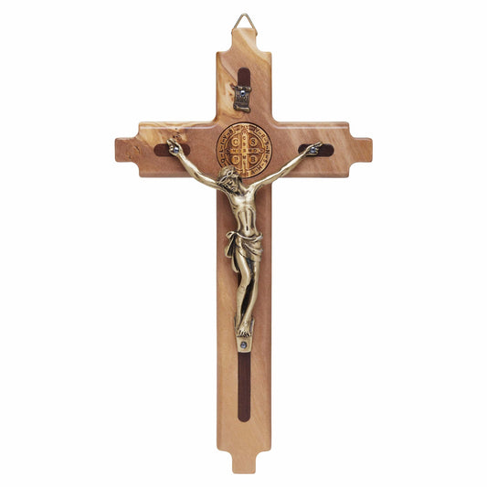 Olive Wood St. Benedict Crucifix with Olive Wooden Medal