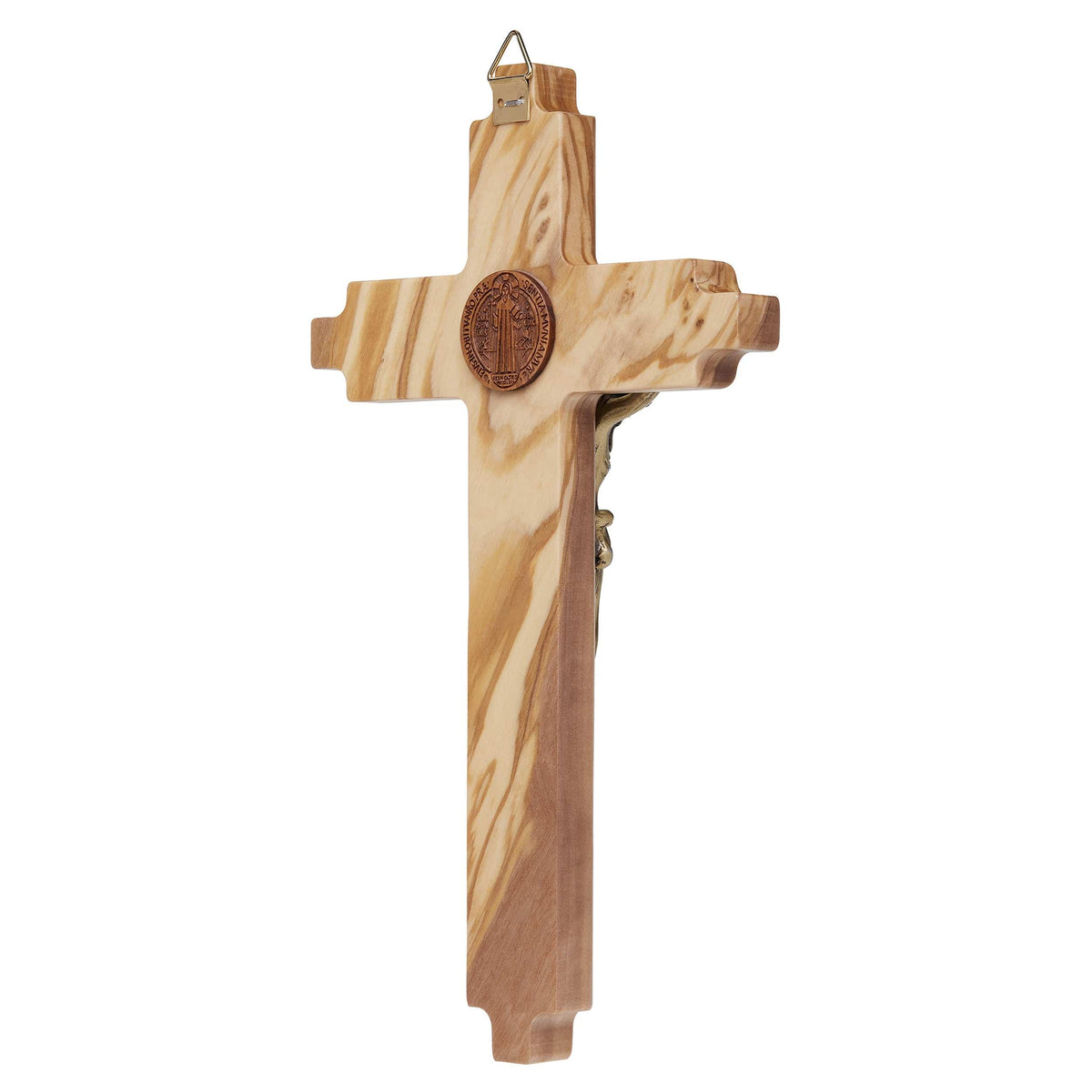 Olive Wood St. Benedict Crucifix with Olive Wooden Medal