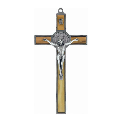 Olive Wood St. Benedict Crucifix with Metal Outline