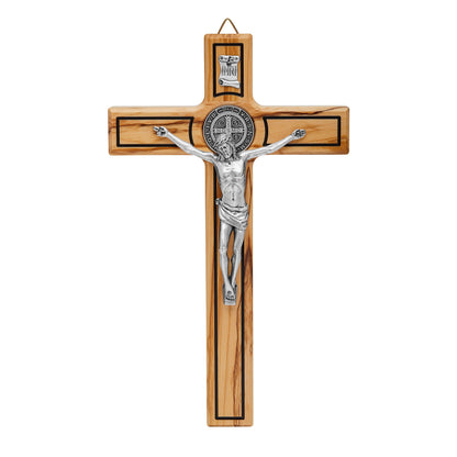Olive Wood St. Benedict Crucifix with Outlines