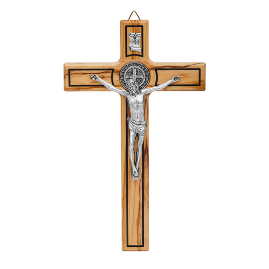 Olive Wood St. Benedict Crucifix with Outlines