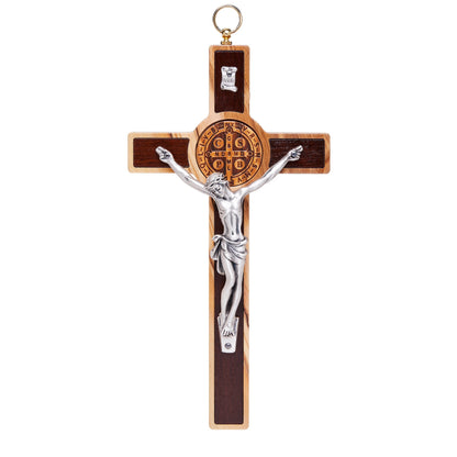 Olive Wood St. Benedict Crucifix With Beech Wood Medal and Interior
