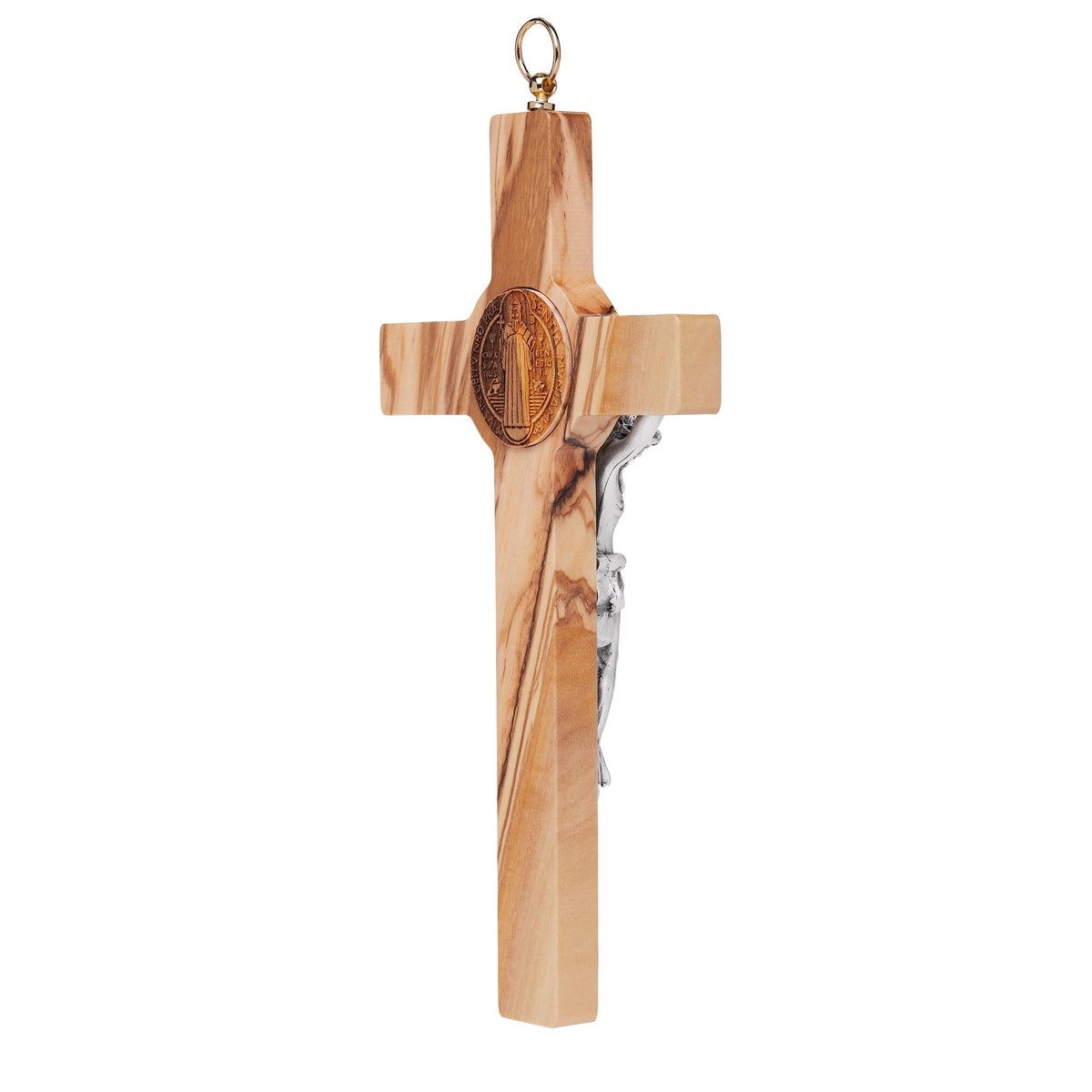 Olive Wood St. Benedict Crucifix With Beech Wood Medal and Interior