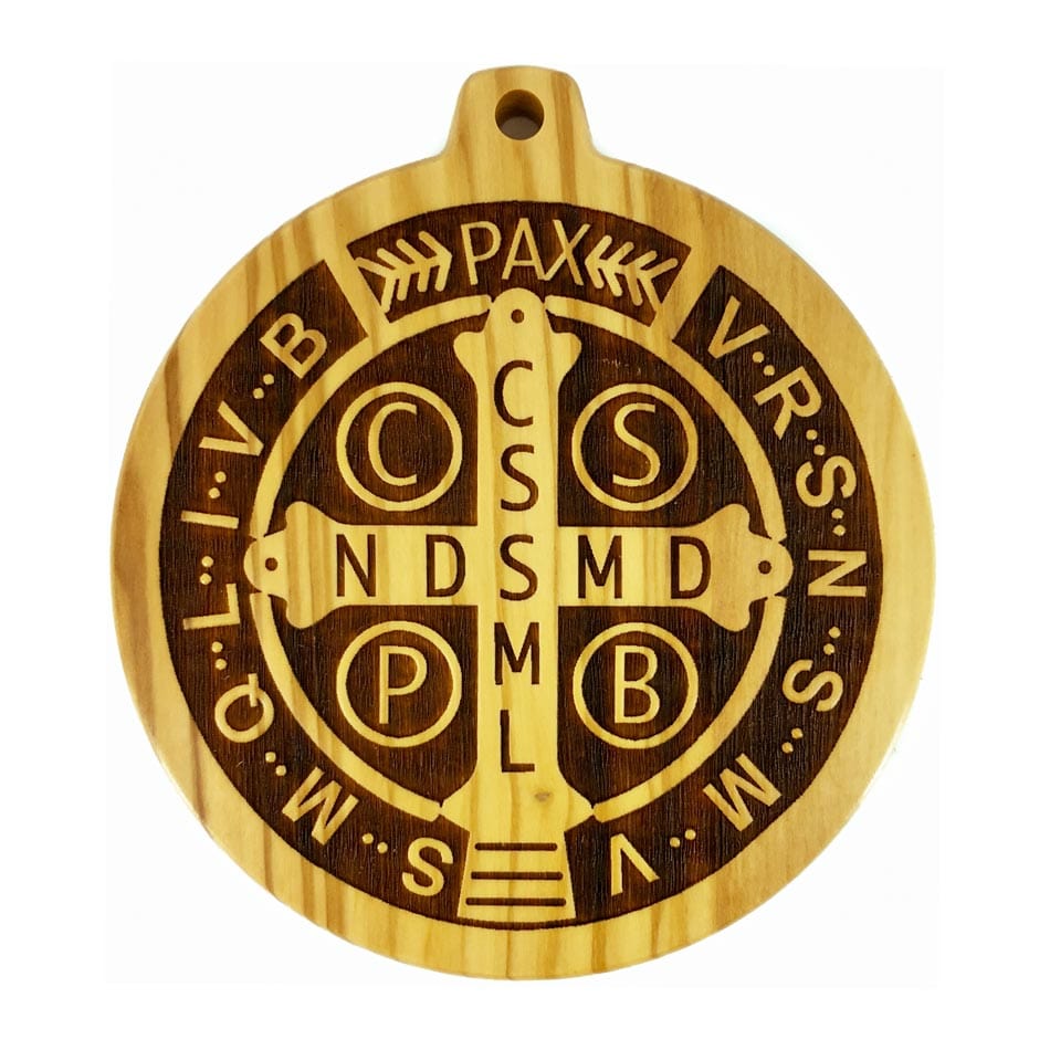 Olive Wood St. Benedict Medallion