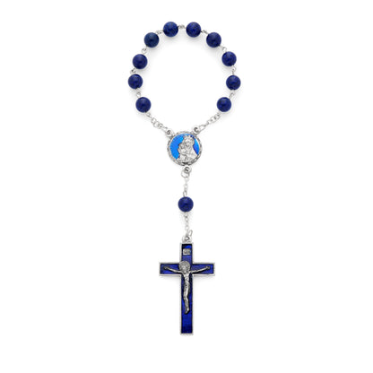 One Decade Rosary with Lapis Lazuli Beads and Blue Enameled Centerpiece and Crucifix