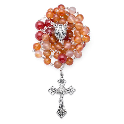 Orange Agate Rosary with the Miraculous Medal