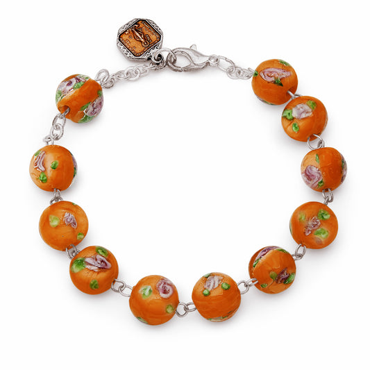 Orange Lume Rosary Bracelet with Miraculous Virgin Medal