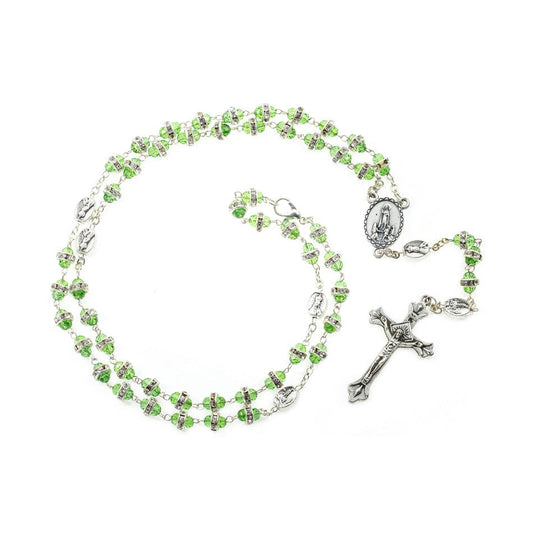 Our Lady Of Fatima Green Crystal Rosary