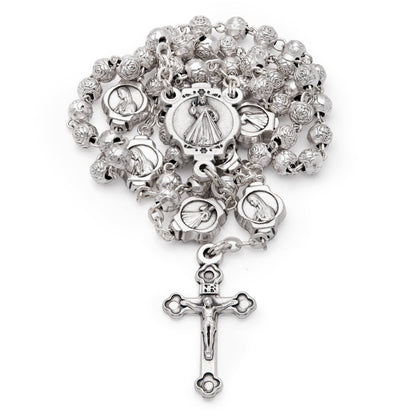 Blue Enameled Our Lady of Fátima Rosary Case With Rose-shaped Beads Rosary