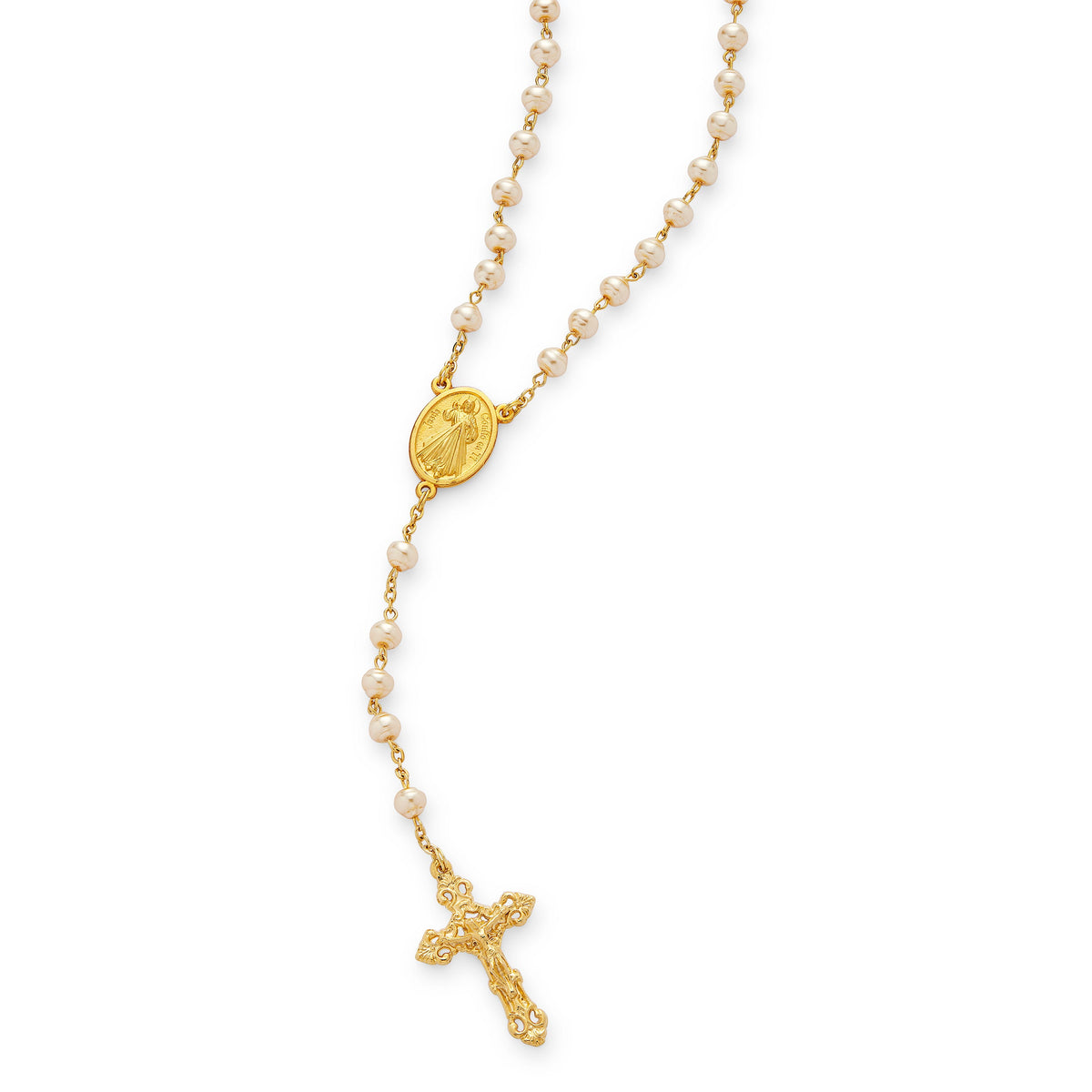 Our Lady of Guadalupe Rosary with Gold-Tone Metal and Synthetic Pearl Beads