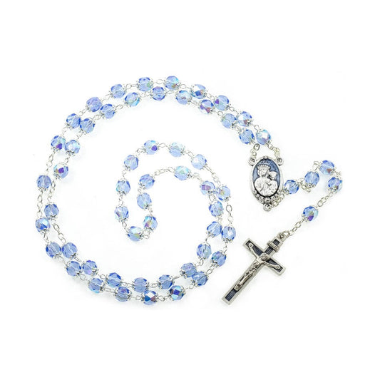 Our Lady of Health Rosary in Blue Glass