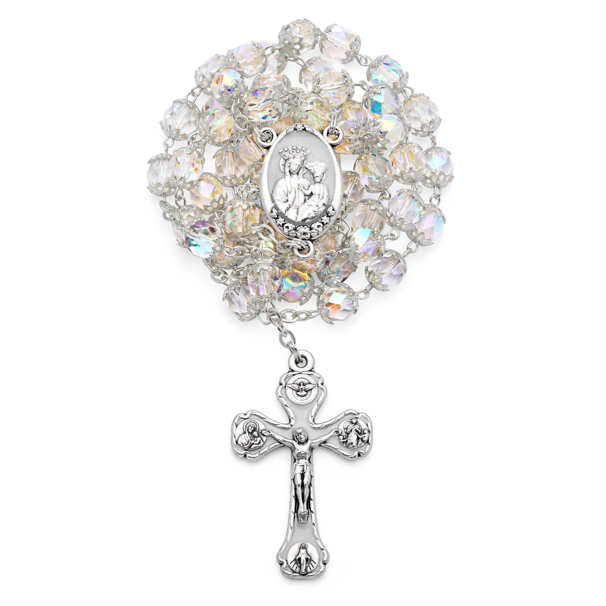 Our Lady of Health Rosary with Clear Faceted Crystal Beads