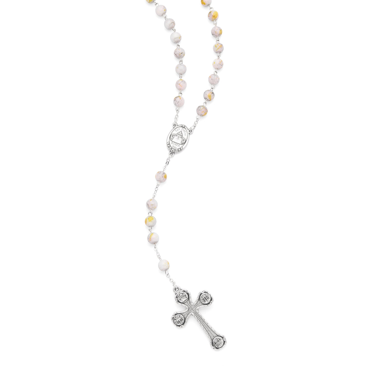 Our Lady of Good Health Rosary with White Variegated Beads and the Four Roman Basilicas