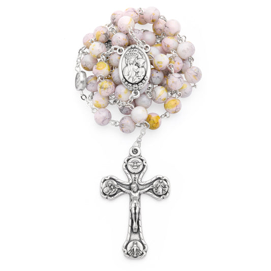 Our Lady of Good Health Rosary with White Variegated Beads and the Four Roman Basilicas