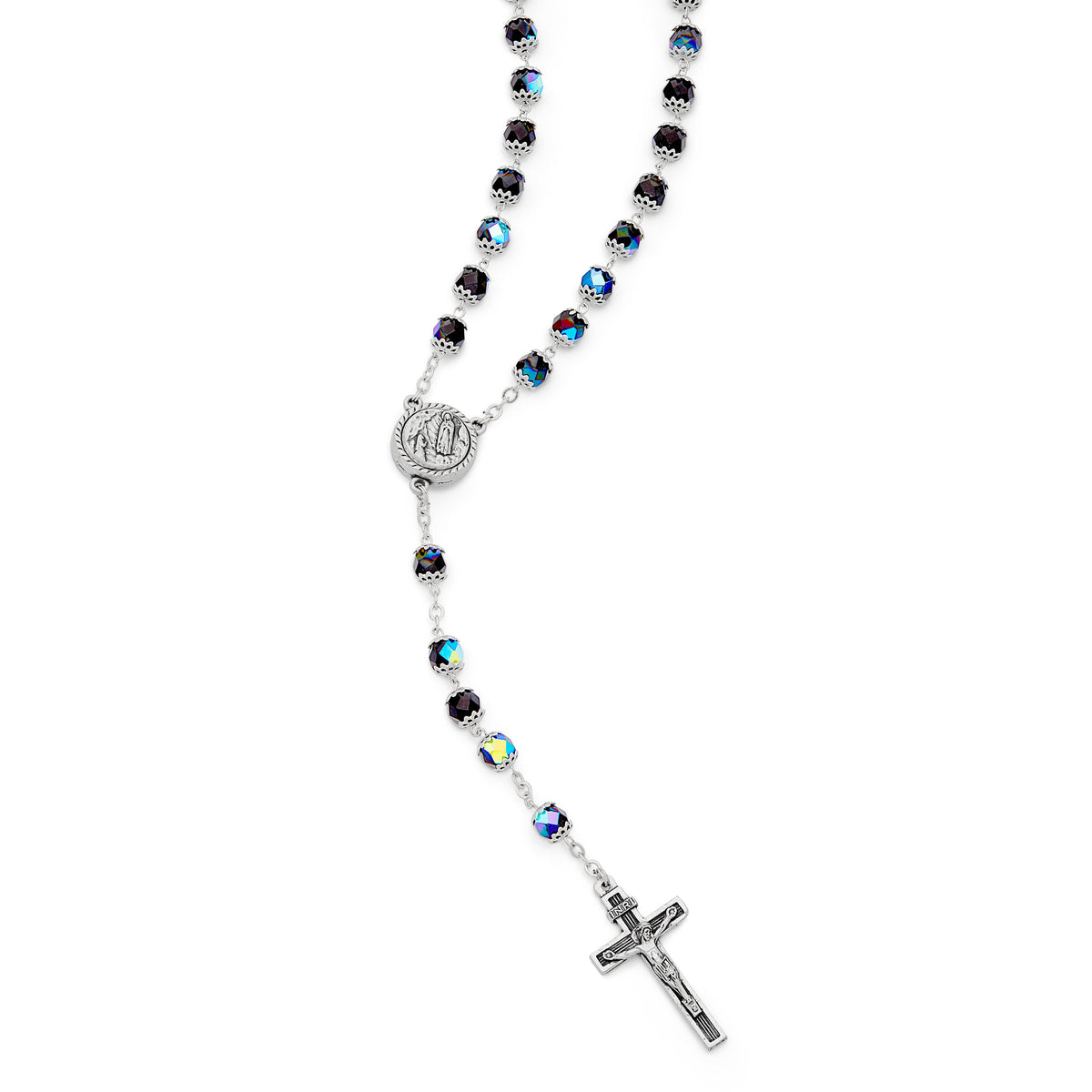 Our Lady of Lourdes Black Rosary with Holy Water Reliquary