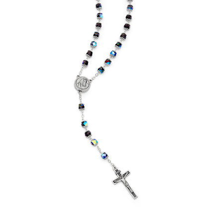 Our Lady of Lourdes Black Rosary with Holy Water Reliquary