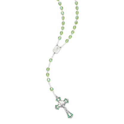 Our Lady of Lourdes Rosary with Green Faceted Crystal Beads