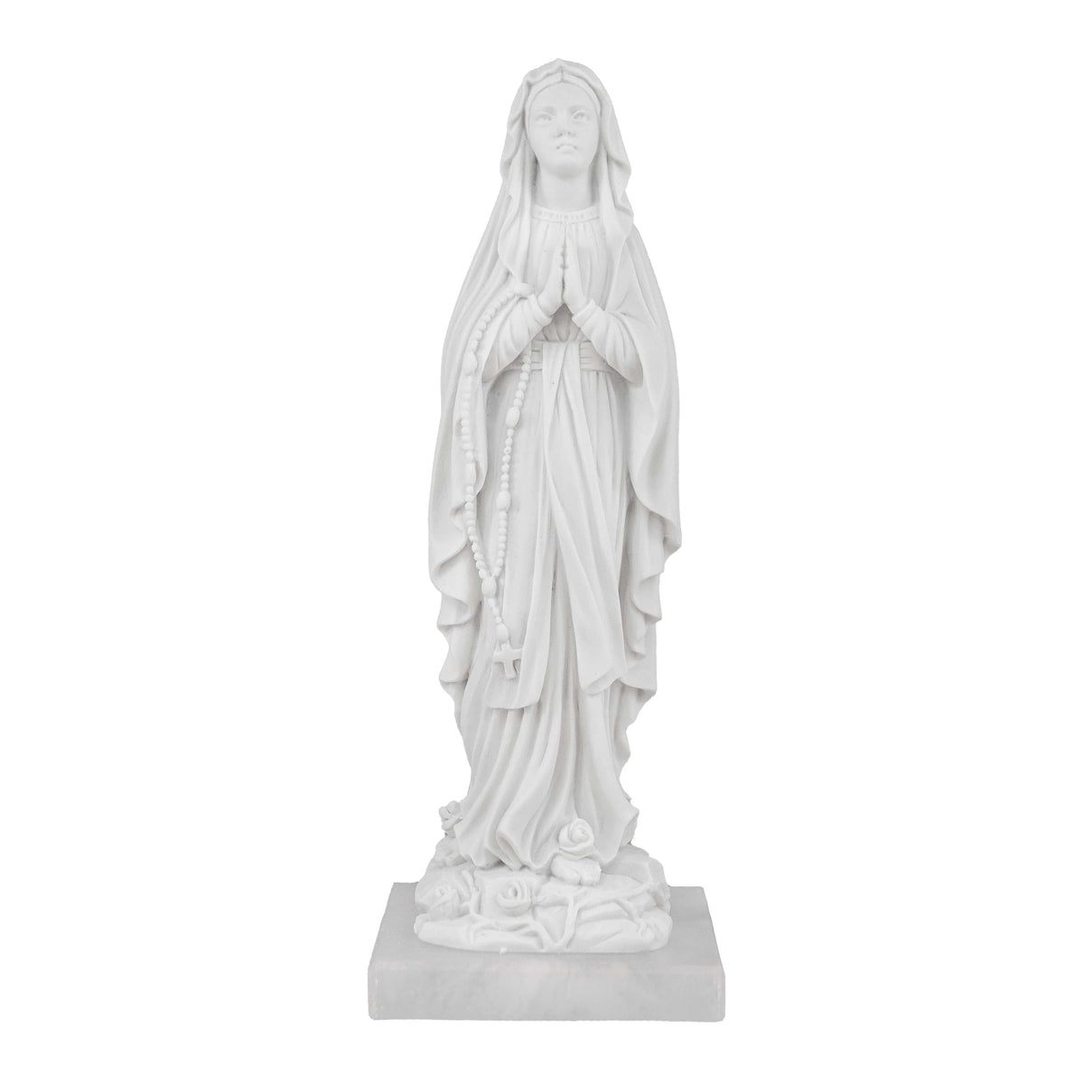 Our Lady of Lourdes with Roses White Marble Dust