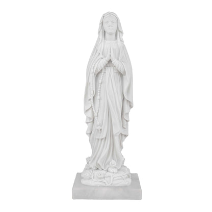 Our Lady of Lourdes with Roses White Marble Dust