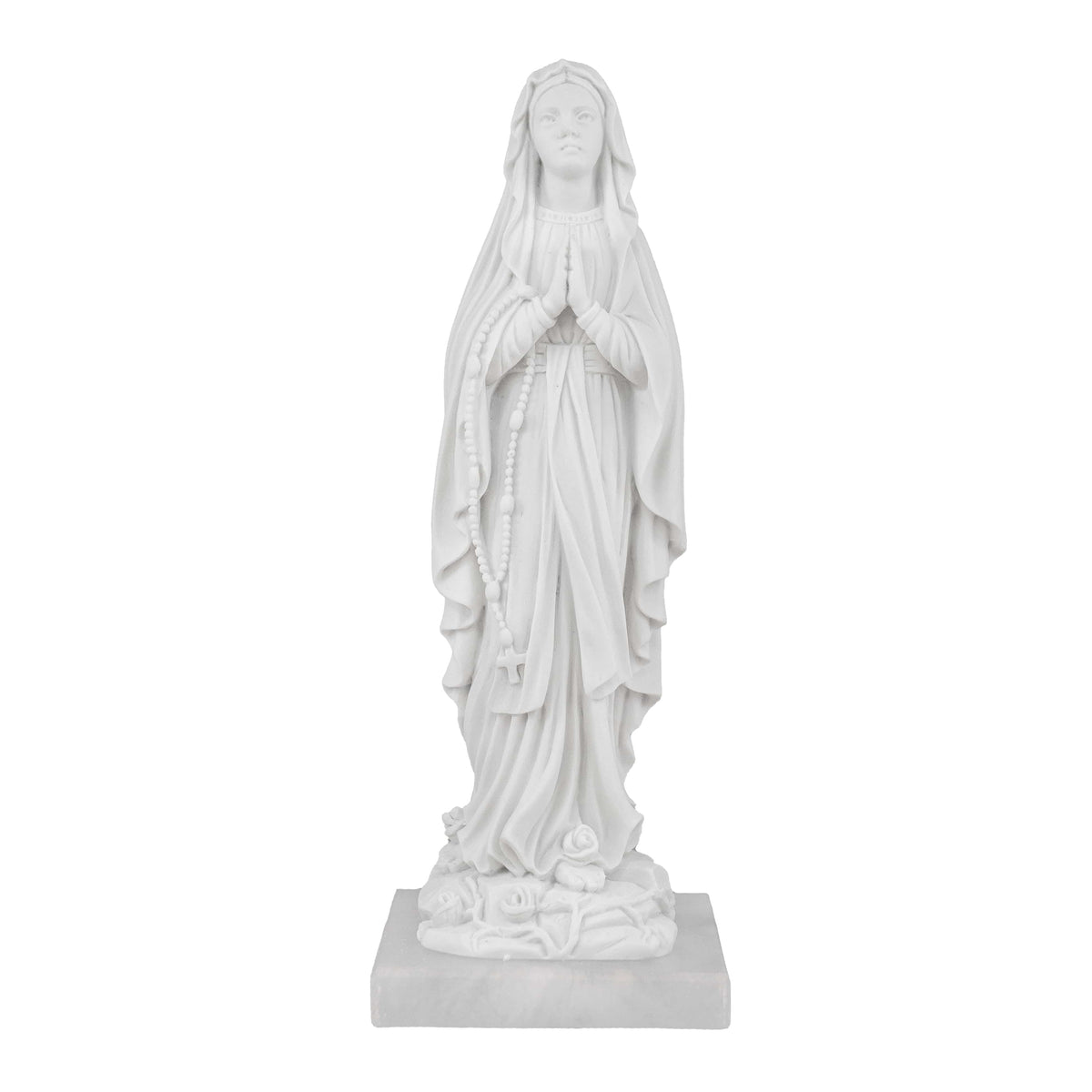 Our Lady of Lourdes with Roses White Marble Dust