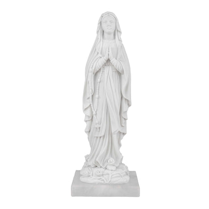 Our Lady of Lourdes with Roses White Marble Dust