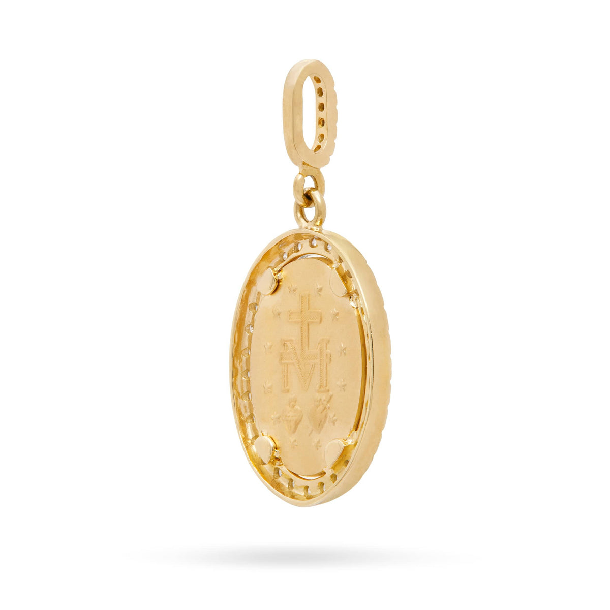 Yellow Gold Miraculous Medal with Cubic Zirconia and Pavé Bail