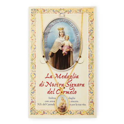 Our Lady of Mount Carmel Holy Card and Medal with the Chain